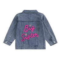Pudcoco Baby Girl Denim Jacket Big Sis Embroidery Lightweight Long Sleeve Button Cardigan Coat Infant Spring Fall Outwear 1-5T